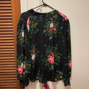 LOFT Black floral shirt with tie back